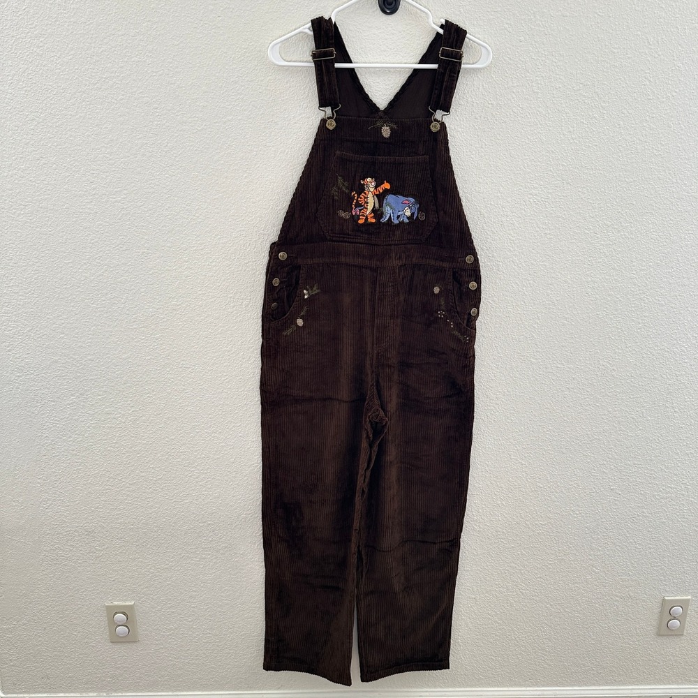Disney Winnie the Pooh Overalls Women M Brown Corduroy Tigger Eeyore Vintage